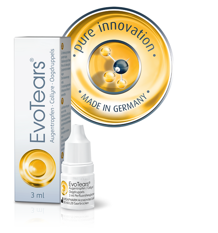 Packshot EvoTears incl. dropper bottle and icon Innovation
